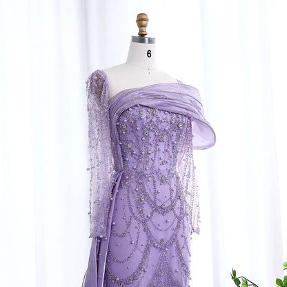 Sharon Said Nude Luxury Crystal Mermaid Evening Dress with Overskirt Long Sleeve Dubai Wedding Formal Prom Gown SS256 Customized