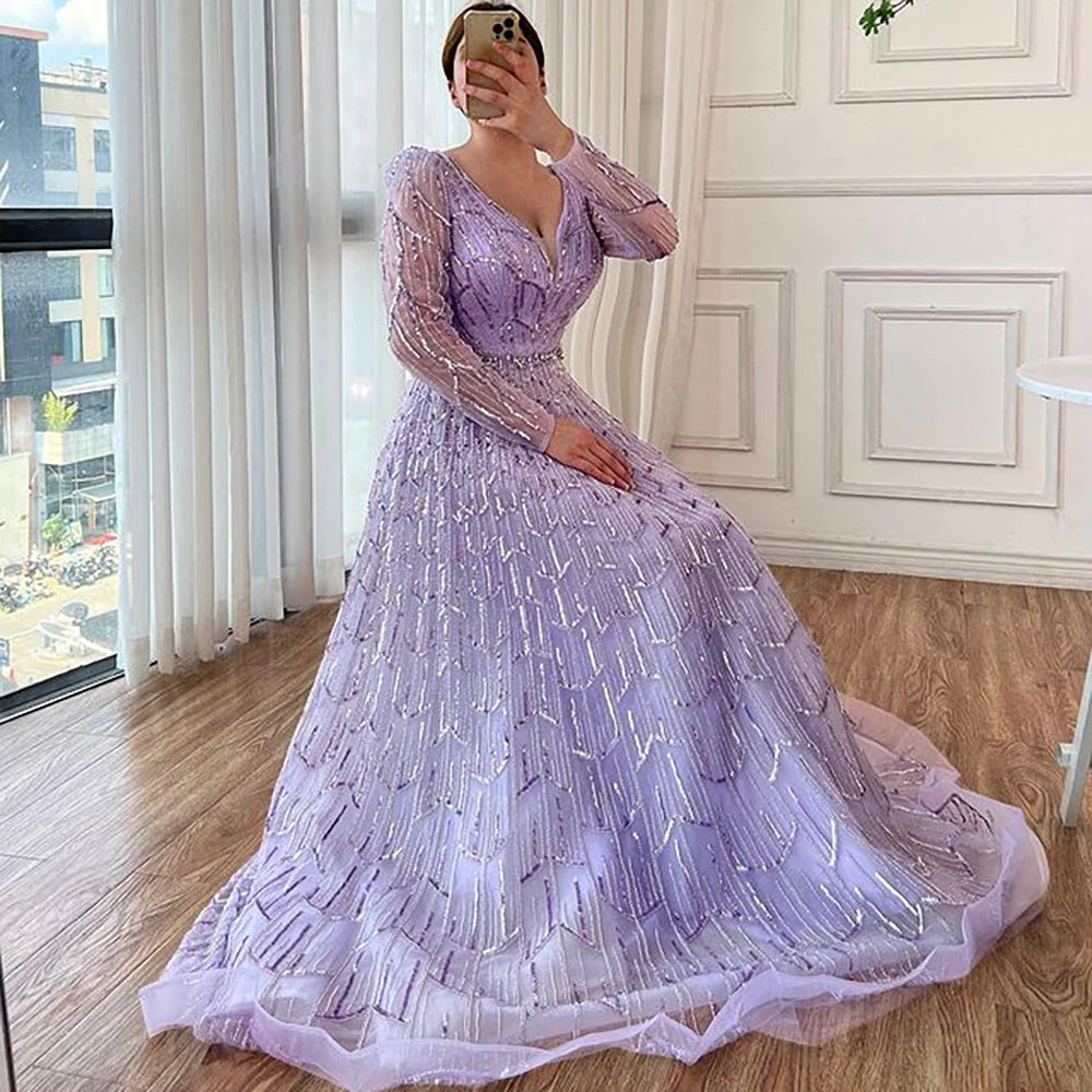 Serene Hill Muslim Designer  Caramel A Line Elegant Beaded Evening Dresses Gowns For Party 2025 LA71940 Customized