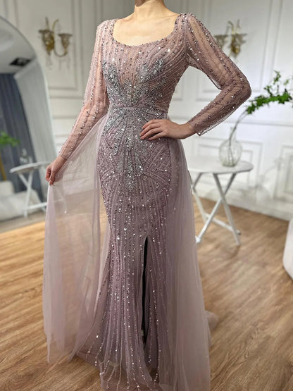 Serene Hill Pink  With Overskirt Split  Beaded Mermaid Evening Dresses Gowns  2025 LA72431 Customized