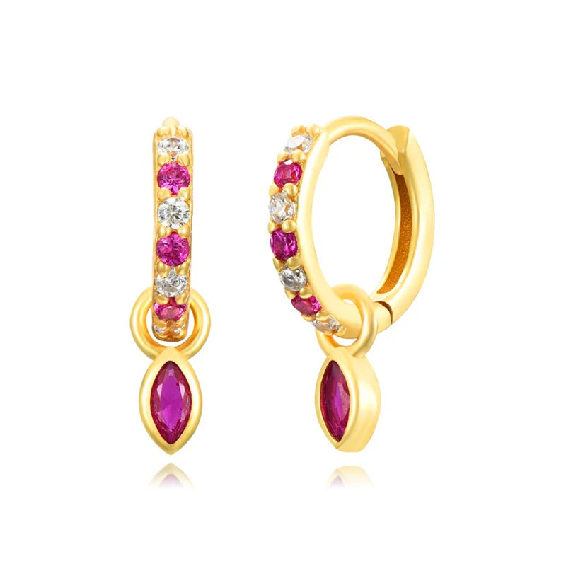 925 Sterling Silver Ear Needle Fashion Exquisite Hoop Earrings  Classic Rose Red Series Earrings for Women Patty Jewelry Gift