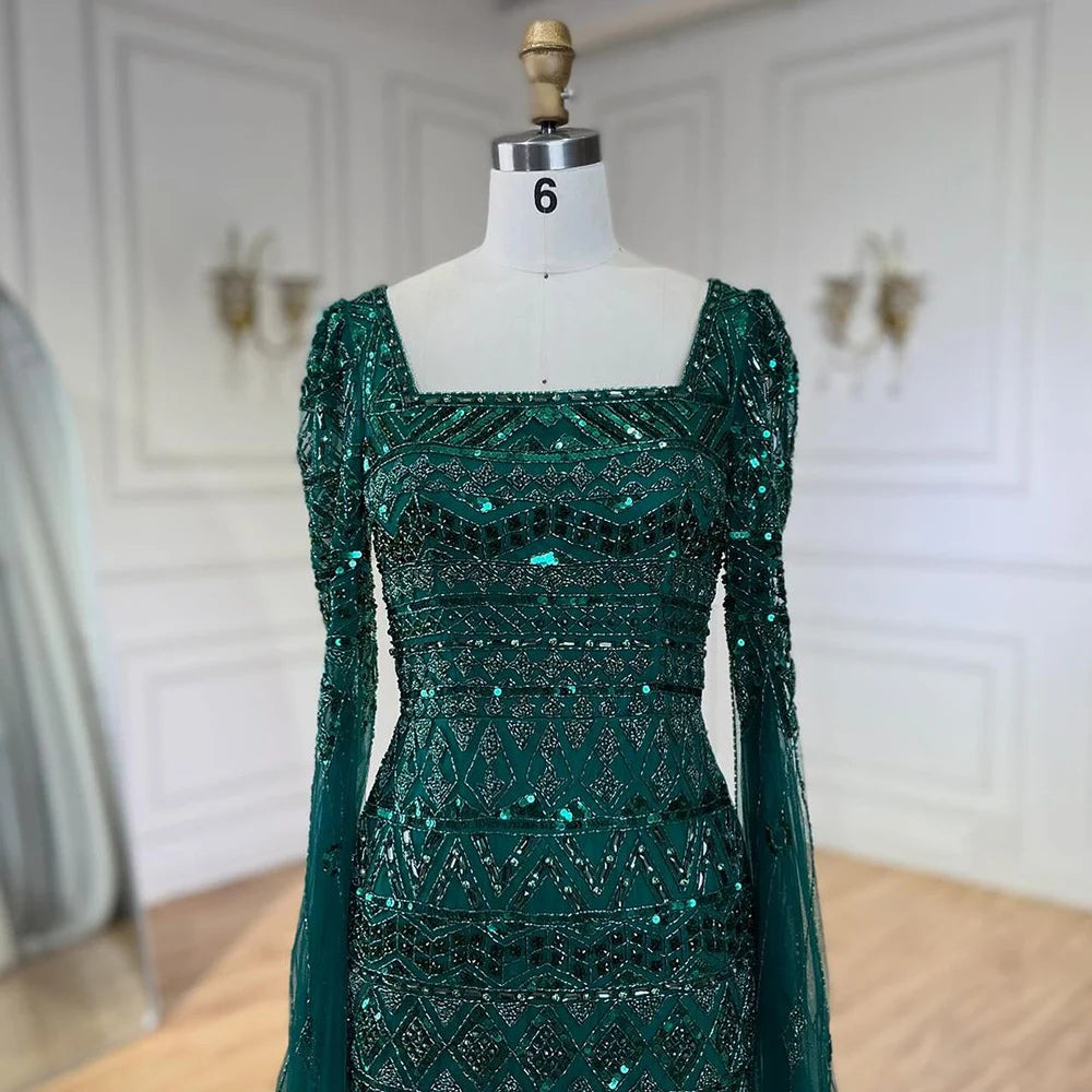 2025 Caramel With Beaded Cape Sleeves Design Mermaid Long Evening Dresses Gowns For Women's Wedding Party LA72355A Customized