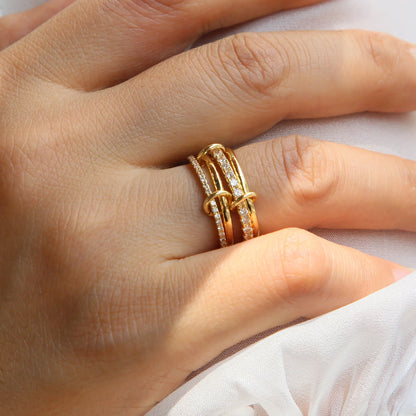 Stainless Steel Multilayer Double Color Link Chain Rings 18K Gold PlatedCZ Zircon Stackable Charm Jewelry Trendy Waterproof Gift