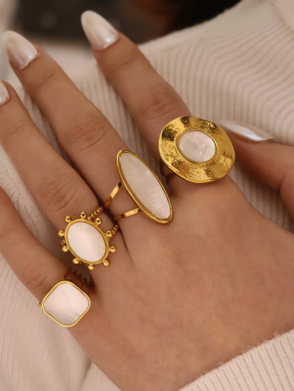 Fashion Shell Stainless Steel 18K Gold Plated Adjustable Opening Rings  for Women Engagement Party Gift Temperament Jewelry 2025