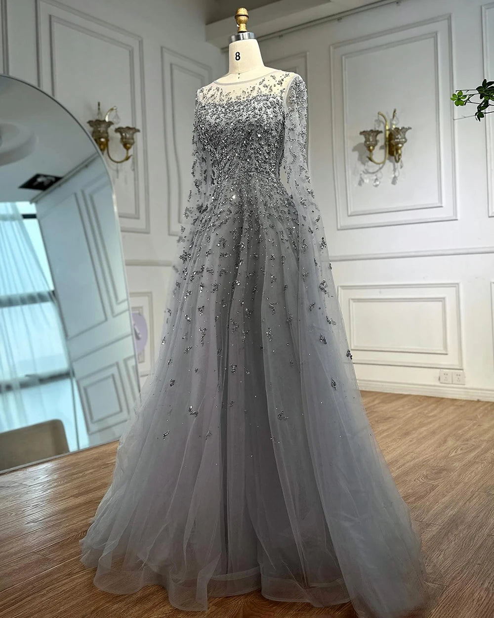 Luxury Elegant Turquoise Evening Dress Gown with Cape  for Formal Occasion 2025 LA72965 Serene Hill Customized
