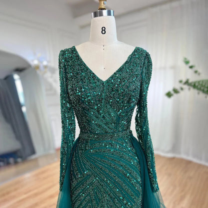 Serene Hill  Mermaid Beaded  Blue Muslim  Evening Dresses Gowns  with Detachable Skirt 2025  LA71750 Customized