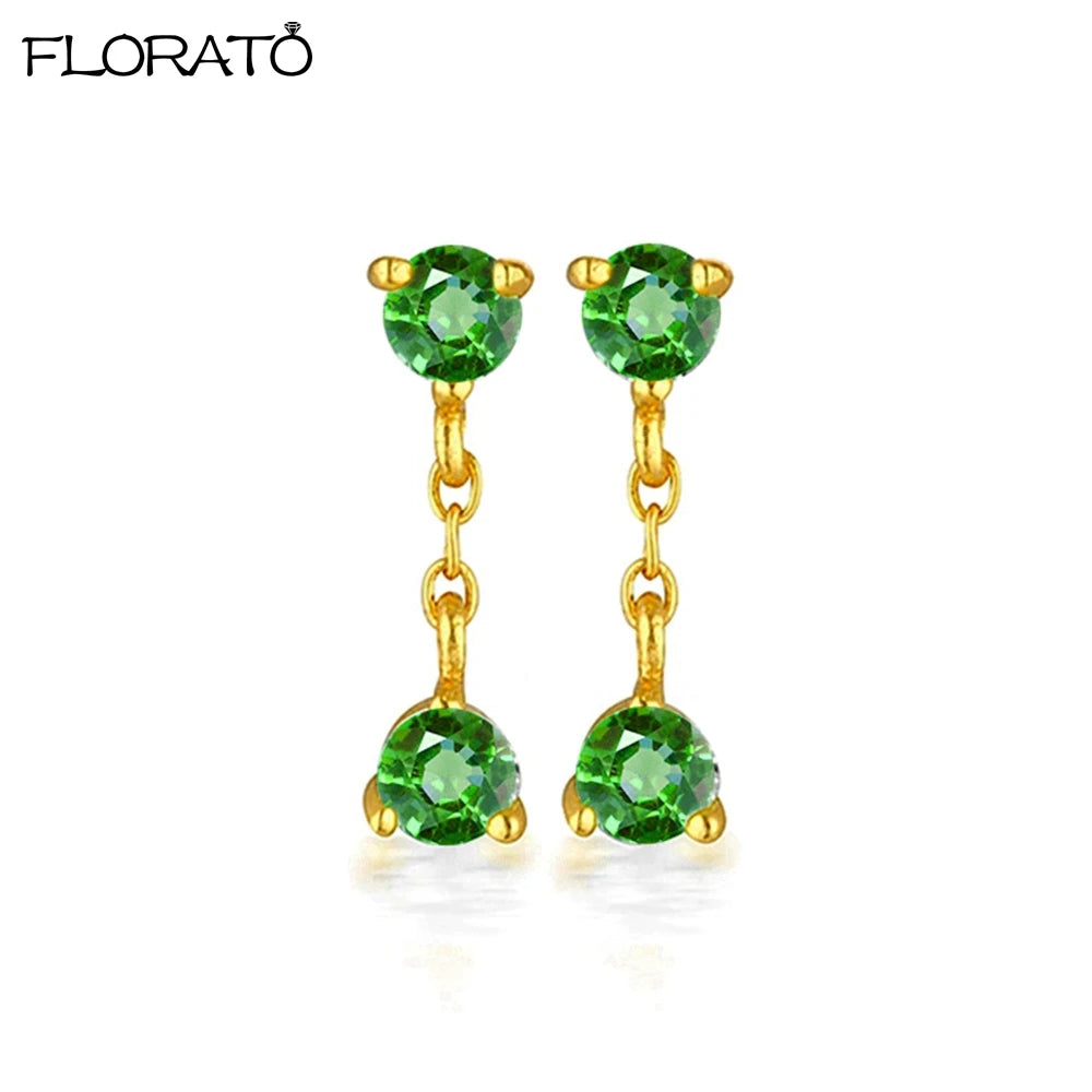 925 Sterling Silver Needle Luxury Green Zircon Pendant Earrings Trend Gold Color Small Hoop Earrings for Women Fashion Jewelry