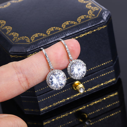 New Original High-end Jewelry S925 Silver Plated Earrings Female Round Crystal Women's Wedding Jewelry Earrings Women Earring