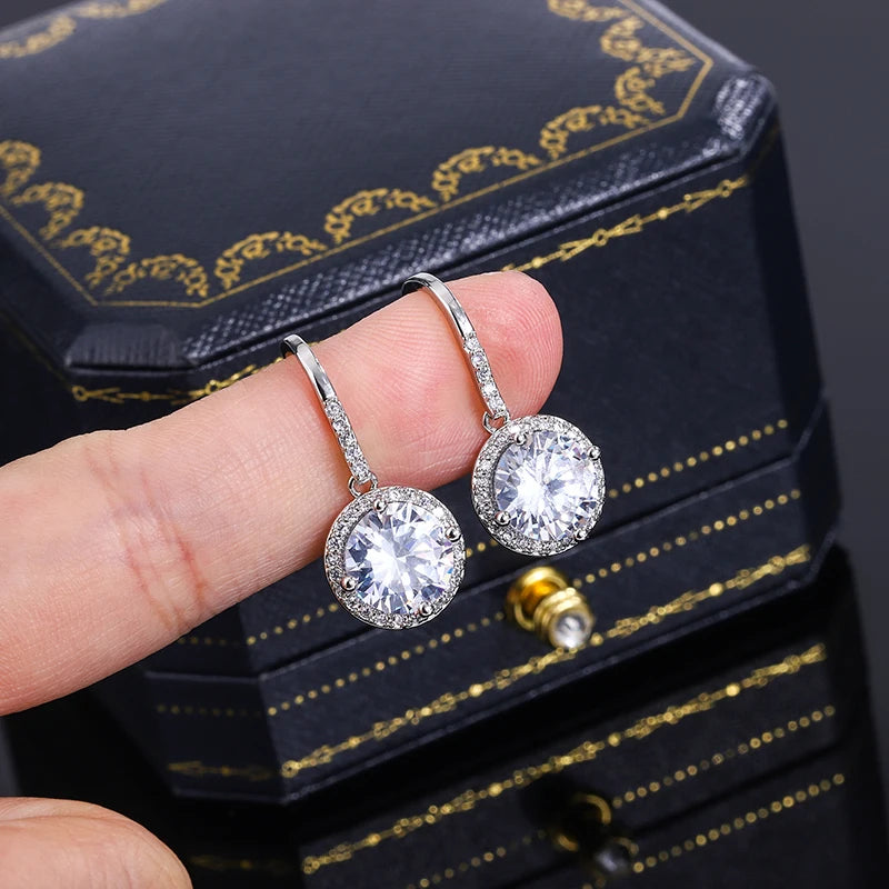 New Original High-end Jewelry S925 Silver Plated Earrings Female Round Crystal Women's Wedding Jewelry Earrings Women Earring