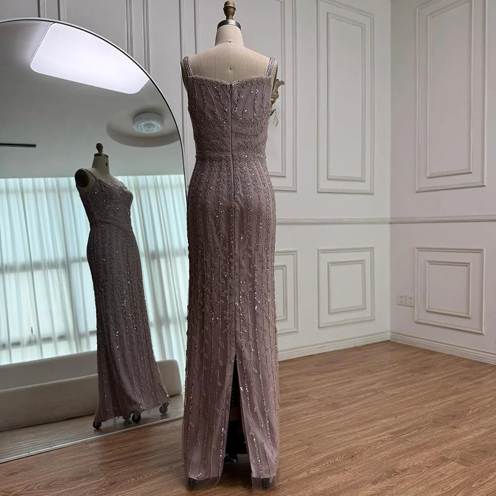 Luxury Arabic Blue Beaded Spaghetti Strap Pink Mermaid Evening Dress for Women Party Serene Hill 2025 Customized LA72725