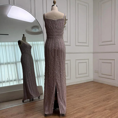 Luxury Arabic Blue Beaded Spaghetti Strap Pink Mermaid Evening Dress for Women Party Serene Hill 2025 Customized LA72725