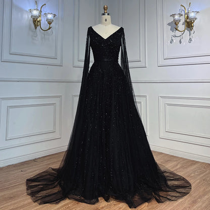 Serene Hill Mint Cape Sleeves A Line Beaded  Dubai Evening Dresses Long 2025 Celebrity Gowns For  Party LA71865 Customized