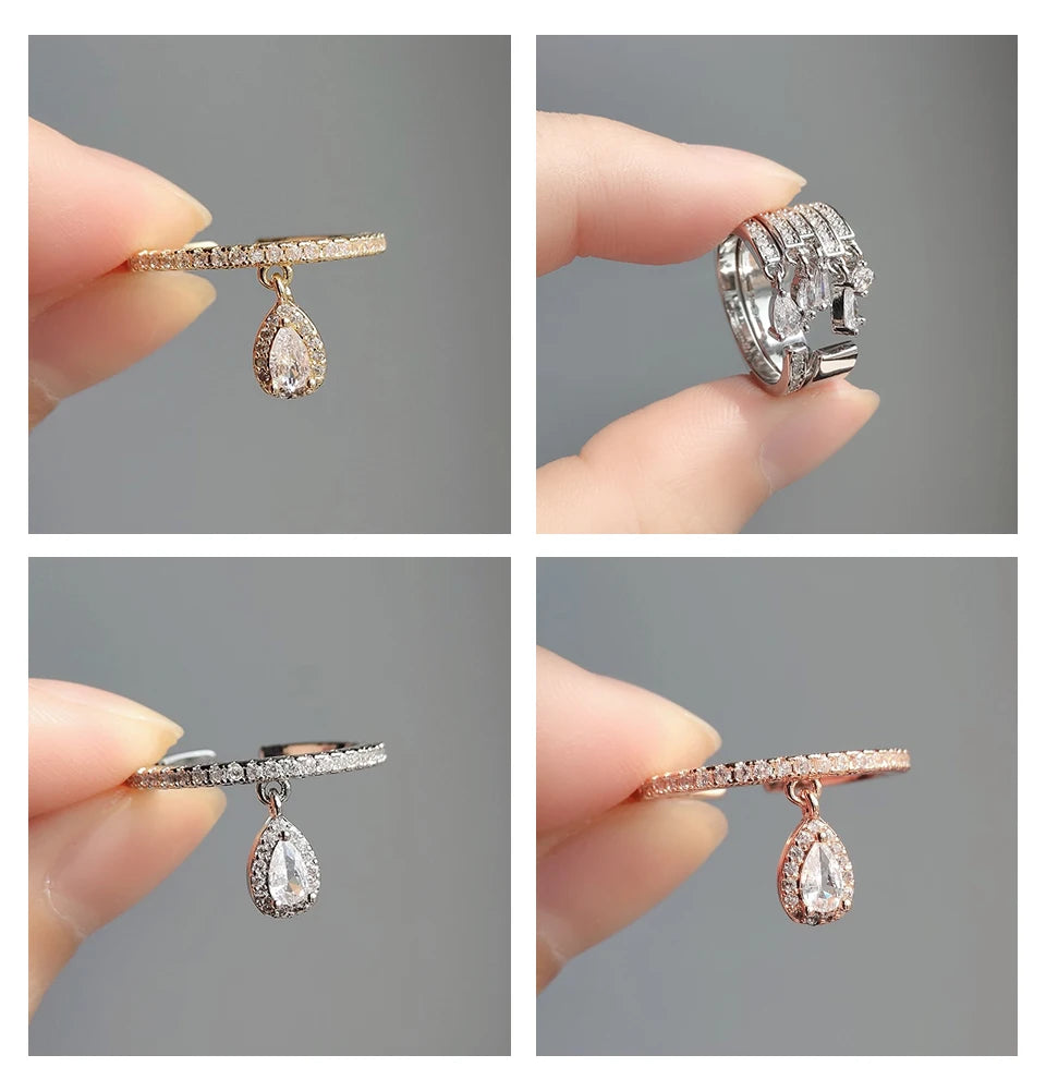 ZAKOL Brand Korea Multilayer Zircon Engagement Open Rings for Women Fashion Water Drop Party Jewelry