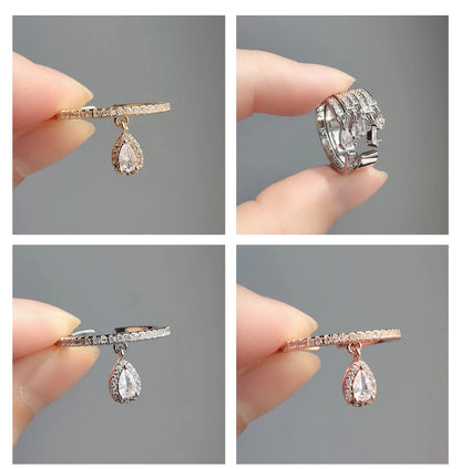 ZAKOL Brand Korea Multilayer Zircon Engagement Open Rings for Women Fashion Water Drop Party Jewelry
