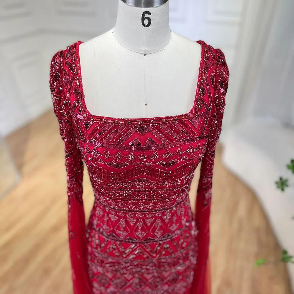 2025 Caramel With Beaded Cape Sleeves Design Mermaid Long Evening Dresses Gowns For Women's Wedding Party LA72355A Customized