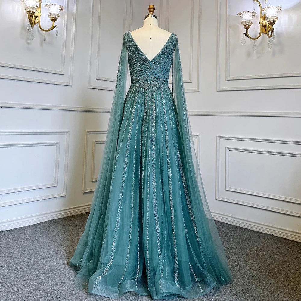 Nude Arabic Luxury Cape Sleeves Evening Dresses Gowns A-Line Beaded 2025 For Party LA71567 Customized