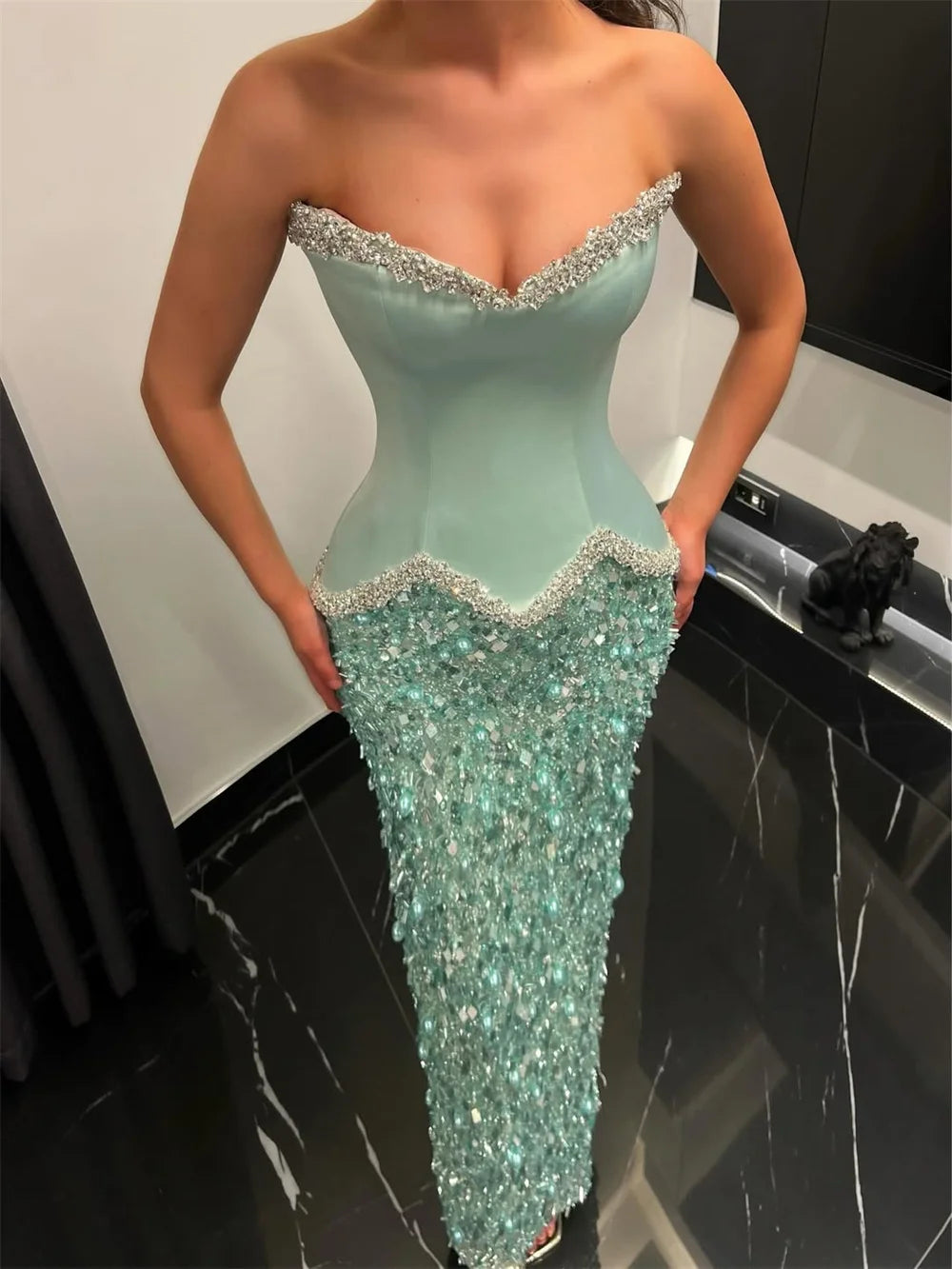 Mila Green Strapless Wedding Party Dress Customized Sleeveless Mermaid Beaded Evening Dresses Floor-Length vestidos de fiesta