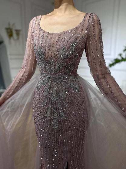 Serene Hill Pink  With Overskirt Split  Beaded Mermaid Evening Dresses Gowns  2025 LA72431 Customized