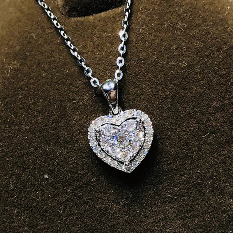 Light Luxury Zircon Heart Pendant Necklaces For Women Trendy Stainless Steel Chain Choker Necklace Bridal Wedding Jewelry Gift