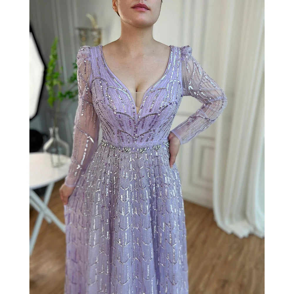 Serene Hill Muslim Designer  Caramel A Line Elegant Beaded Evening Dresses Gowns For Party 2025 LA71940 Customized