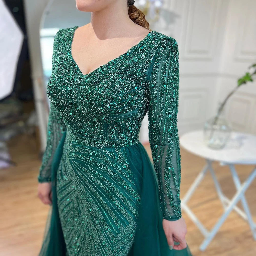Serene Hill  Mermaid Beaded  Blue Muslim  Evening Dresses Gowns  with Detachable Skirt 2025  LA71750 Customized