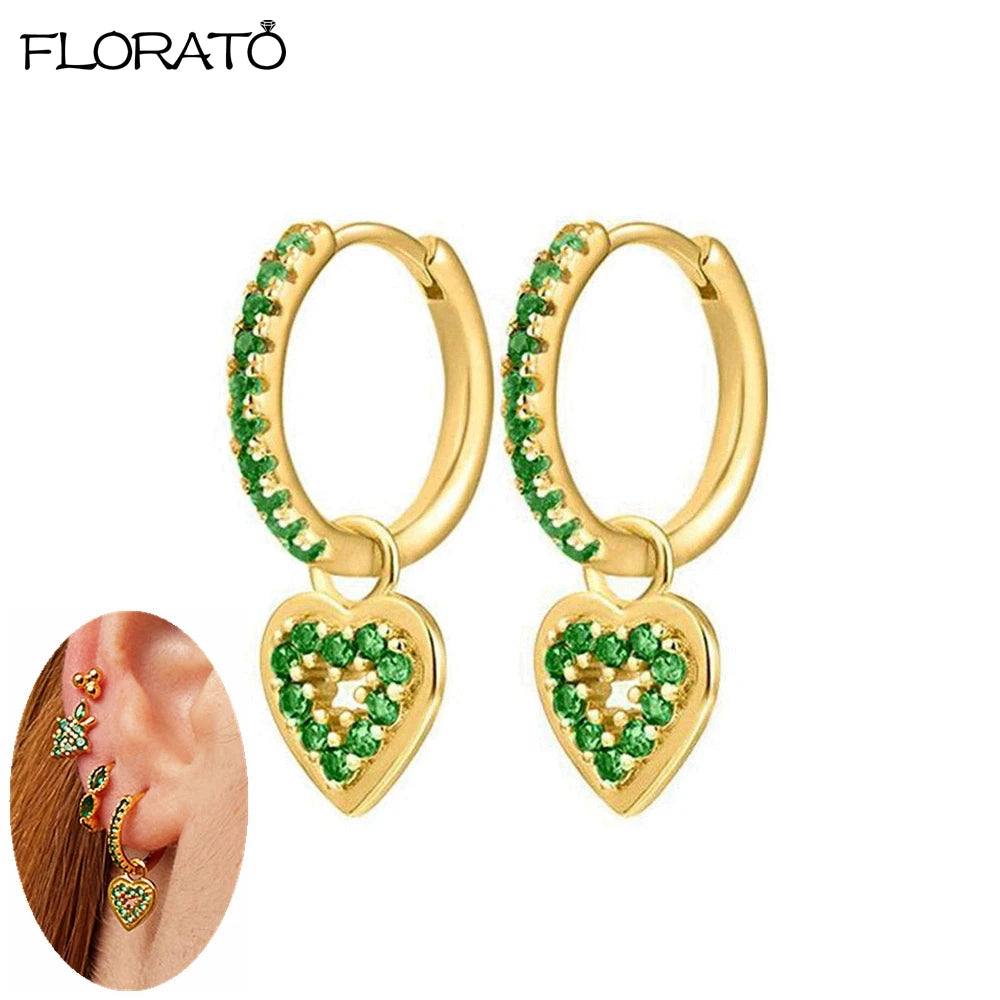 925 Sterling Silver Needle Luxury Green Zircon Pendant Earrings Trend Gold Color Small Hoop Earrings for Women Fashion Jewelry