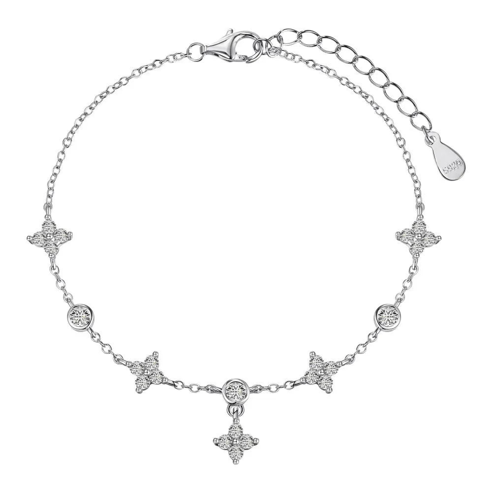 CCFJOYAS 100% 925 Sterling Silver Mini Flower Zircon Bracelet for Girl Minimalist 18k Gold Plated Lucky Bracelet Fine Jewelry