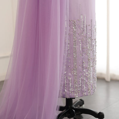 Sharon Said Dubai Lilac One Shoulder Evening Dress with Overskirt Arabic Women Sage Green Wedding Party Gowns SS405 Customized