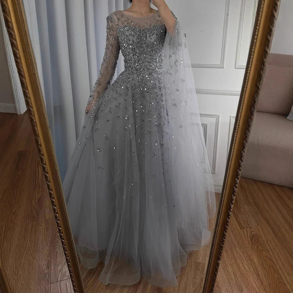 Luxury Elegant Turquoise Evening Dress Gown with Cape  for Formal Occasion 2025 LA72965 Serene Hill Customized