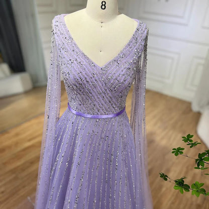 Serene Hill Mint Cape Sleeves A Line Beaded  Dubai Evening Dresses Long 2025 Celebrity Gowns For  Party LA71865 Customized