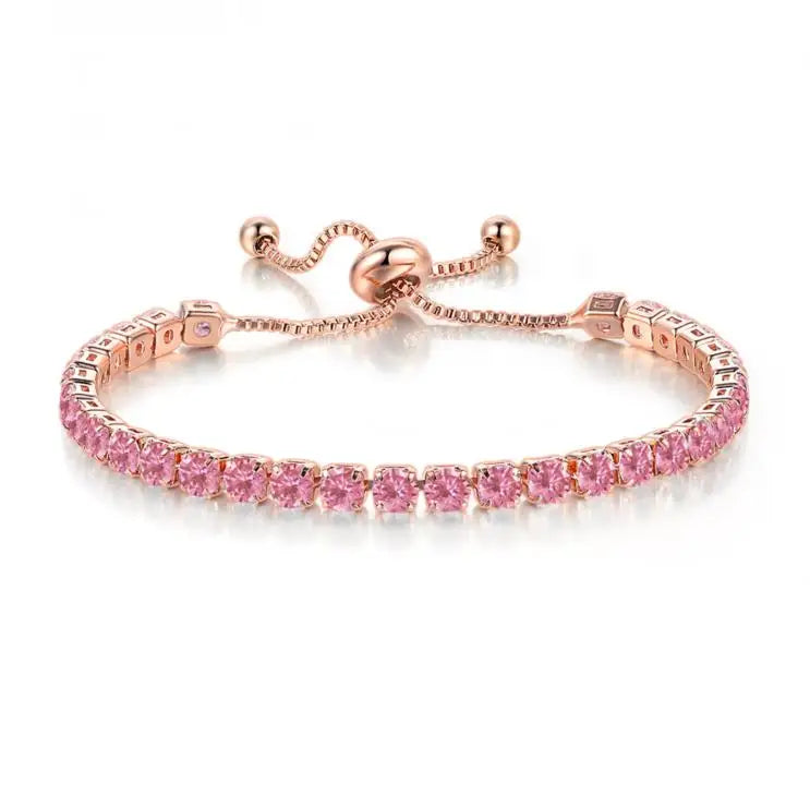 Adjustable Colorful Birthstone Tennis Bracelets for Women 4MM Crystal Bangle Girls Hand Chain Trend Jewelry Accessories H133