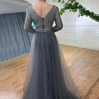 Serene Hill  Mermaid Beaded  Blue Muslim  Evening Dresses Gowns  with Detachable Skirt 2025  LA71750 Customized