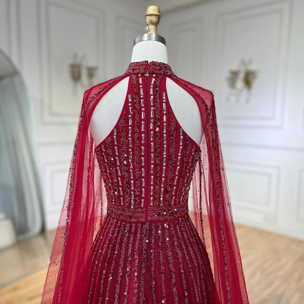 Serene Hill Arabic Turquoise A Line Cape Sleeve Beaded   Evening Dresses Gowns For Occasion 2025 LA72306A Customized