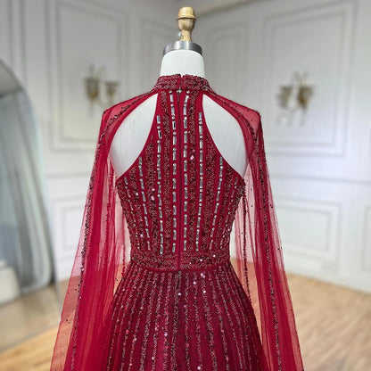 Serene Hill Arabic Turquoise A Line Cape Sleeve Beaded   Evening Dresses Gowns For Occasion 2025 LA72306A Customized