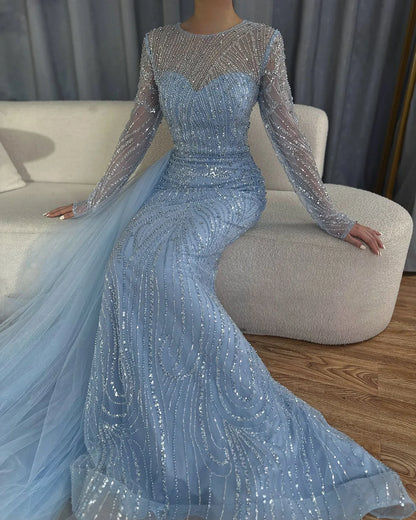 Serene Hill Caramel Beaded Mermaid Long Arabic Evening Dresses Gowns With Overskirt for Formal Occasion 2025 LA71673A Customized