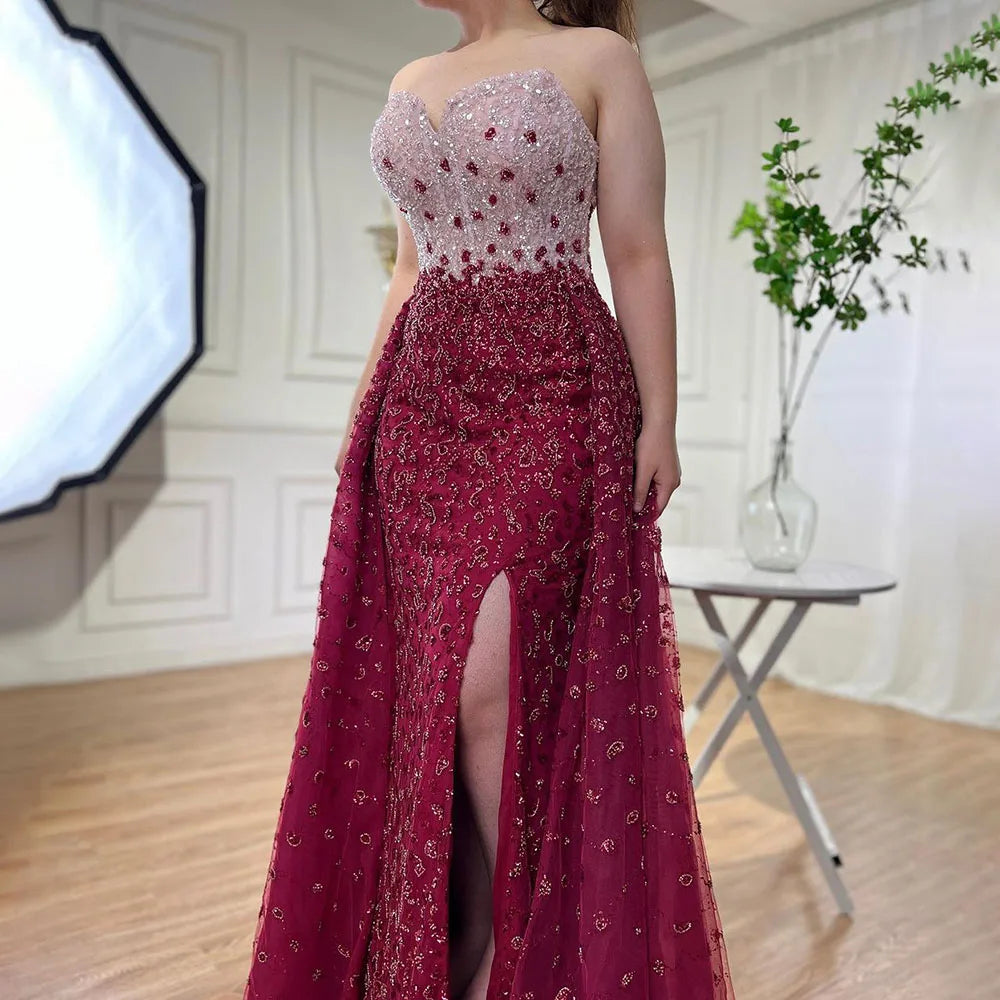 Serene Hill Blue Mermaid High Split With Skirt Sweetheart Strapless Beaded Party Dresses  Women Evening 2025 LA71796 Customized