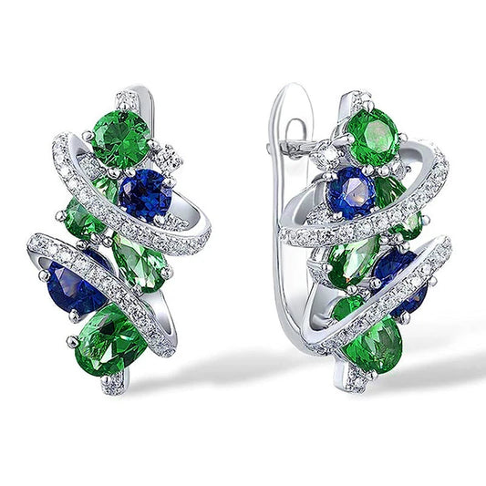 Huitan Green/Blue Cubic Zirconia Hoop Earrings for Women New Temperament Elegant Bridal Wedding Party Earrings Trendy Jewelry