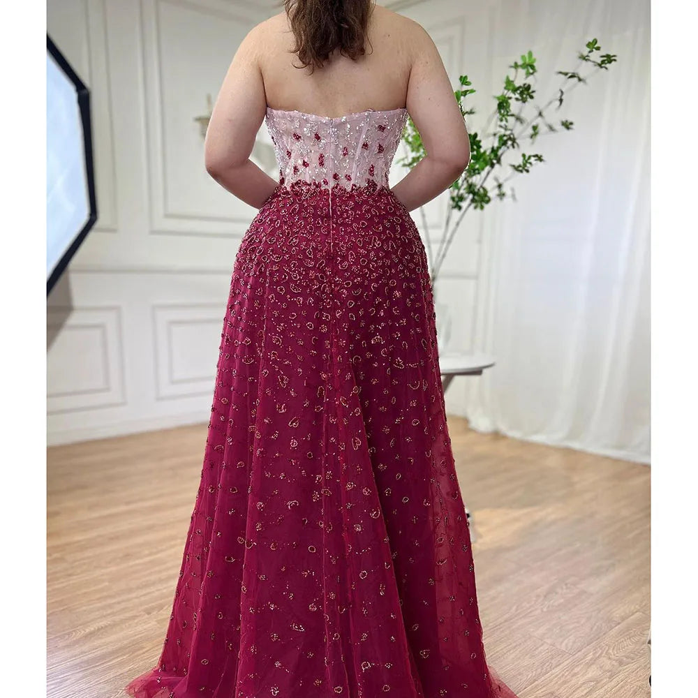 Serene Hill Blue Mermaid High Split With Skirt Sweetheart Strapless Beaded Party Dresses  Women Evening 2025 LA71796 Customized