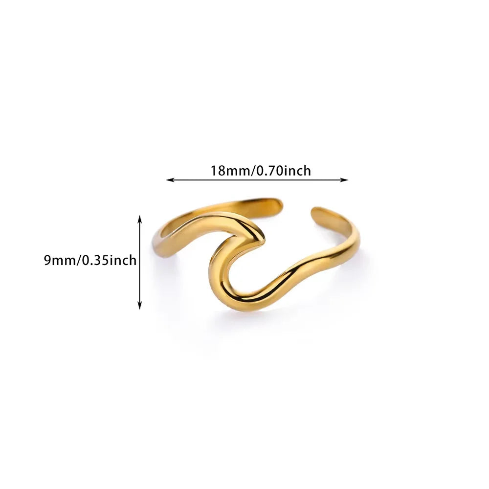 Stainless Steel Irregular Wave Rings For Women Creative Gold Color Adjustable Open Ring Female Jewelry Punk Rapper Anillos Gifts
