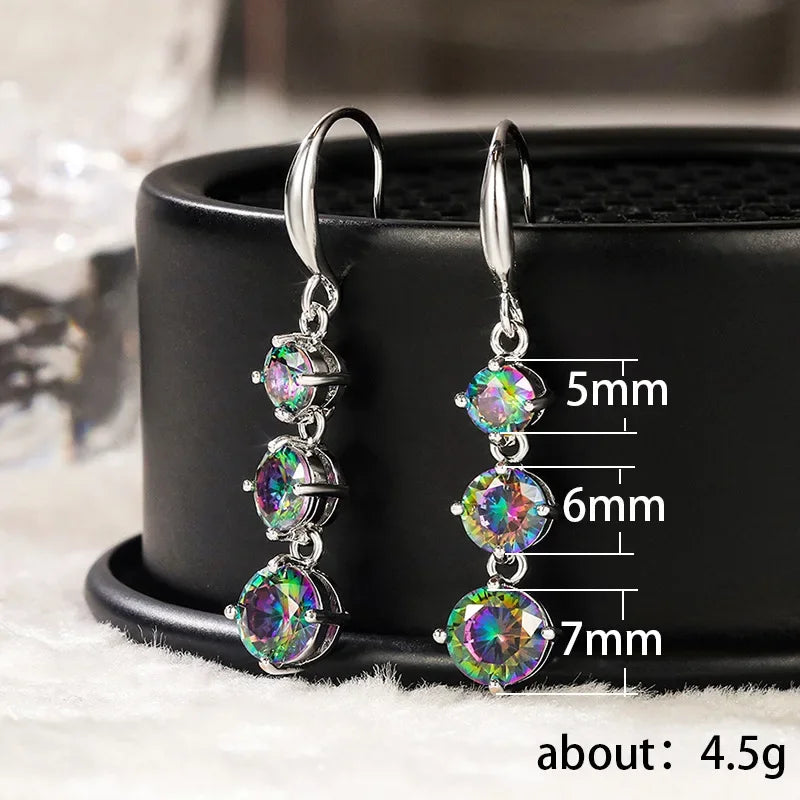2025 New Colorful Crystal Zircon Bridal Earrings, European and American Personalized Fashion Trend, High End Jewelry