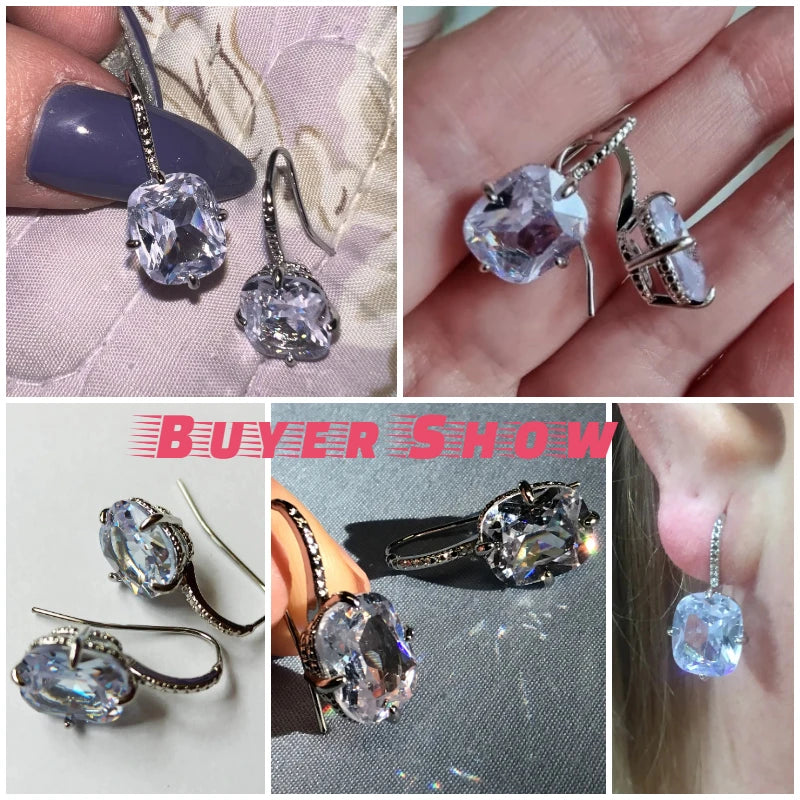 Huitan Chic Women's Drop Earrings Silver Color With Big CZ Stone Gorgeous Female Party Jewelry Anniversary Gift Earring for Girl