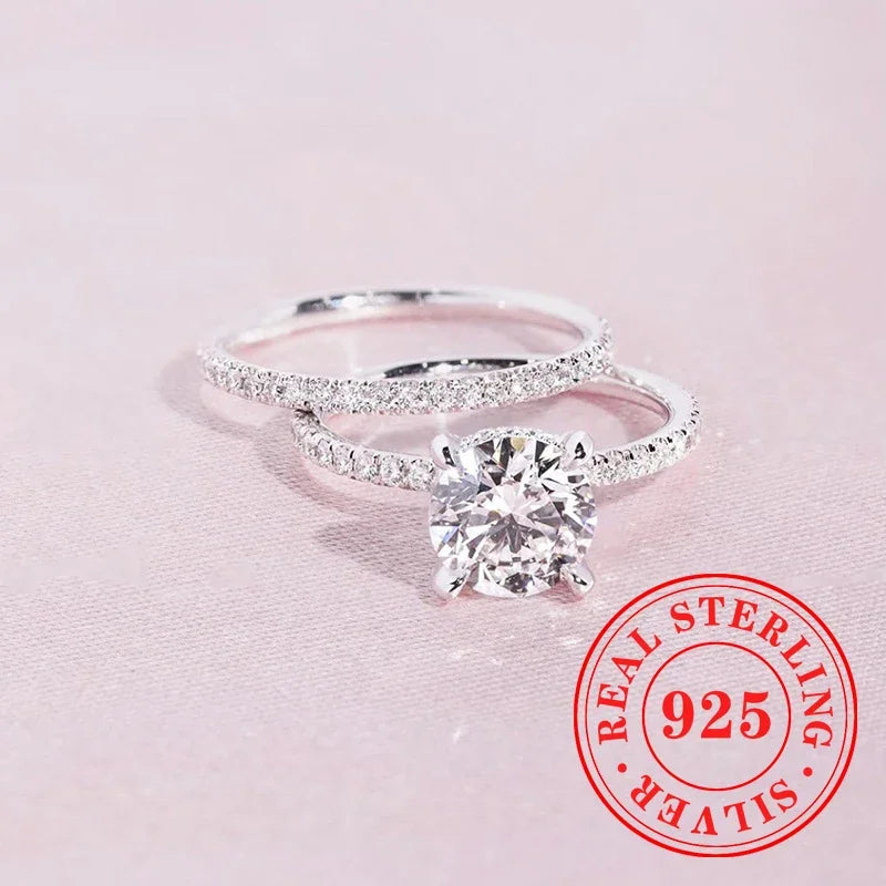 CAOSHI Sparkling Fully Inlaid Zirconia 2Pc/Set Rings 925 Sterling Silver Absolutely Stunning  Jewelry Engagement Women Jewelry
