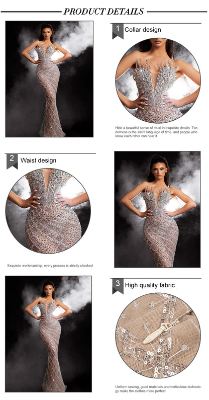 VC Fashion Silver Sequin Strapless Mermaid Dress Gown with Crystal Accents for Luxury Award Ceremonies