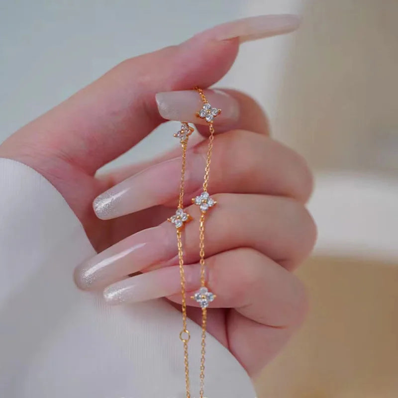 CCFJOYAS 100% 925 Sterling Silver Mini Flower Zircon Bracelet for Girl Minimalist 18k Gold Plated Lucky Bracelet Fine Jewelry