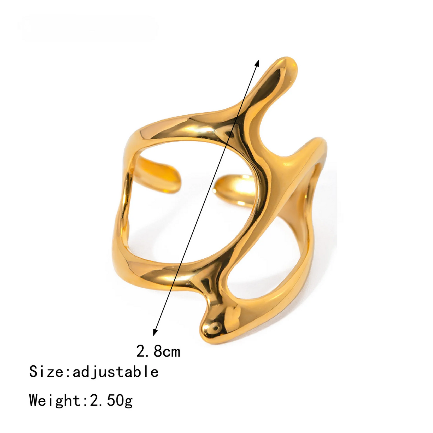Fashion Irregular Stainless Steel Waterproof Open Ring Personality Charms PVD Real Gold 18K Plated Trendy Jewelry Gifts for Wome