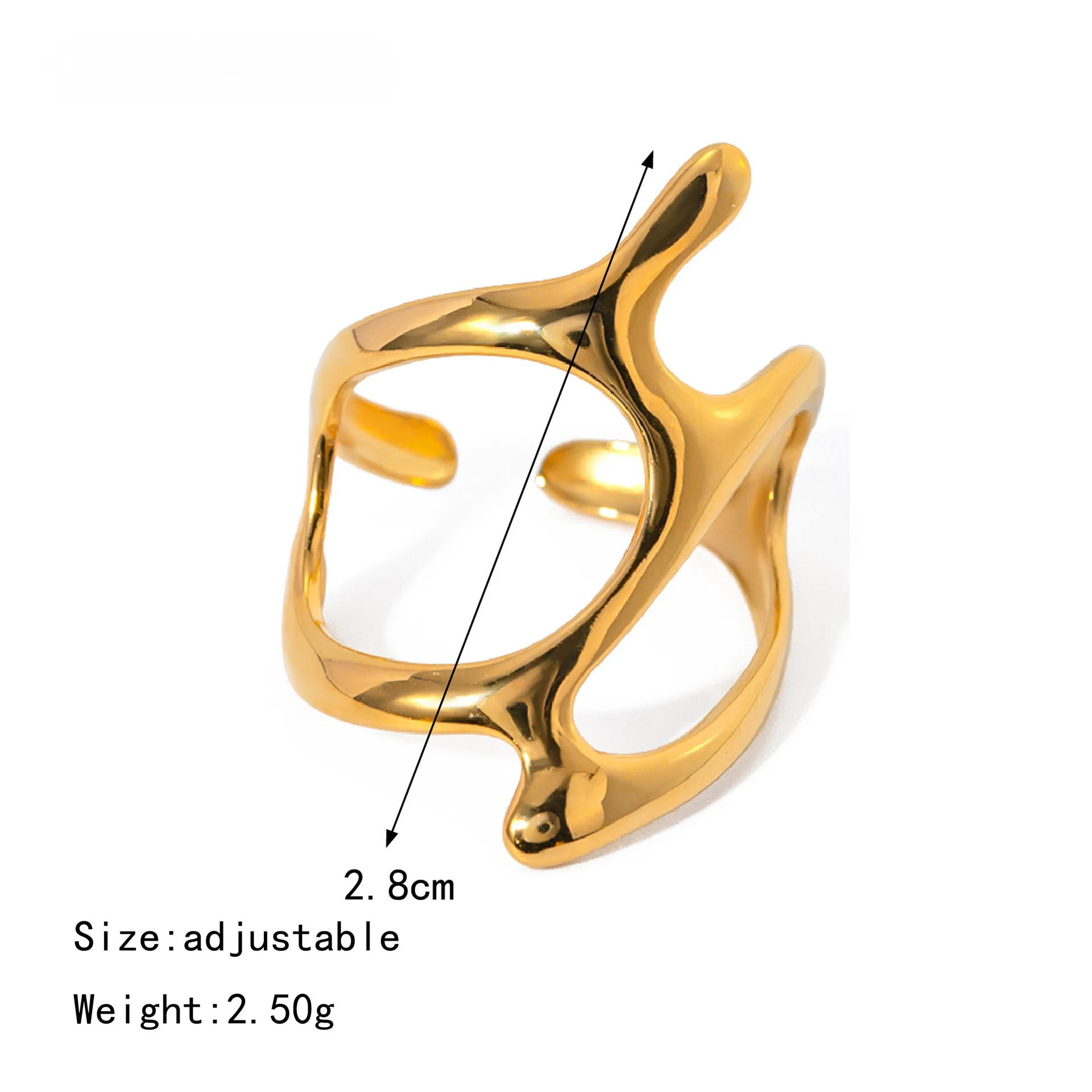 Fashion Irregular Stainless Steel Waterproof Open Ring Personality Charms PVD Real Gold 18K Plated Trendy Jewelry Gifts for Wome