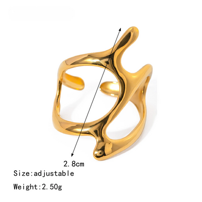 Fashion Irregular Stainless Steel Waterproof Open Ring Personality Charms PVD Real Gold 18K Plated Trendy Jewelry Gifts for Wome