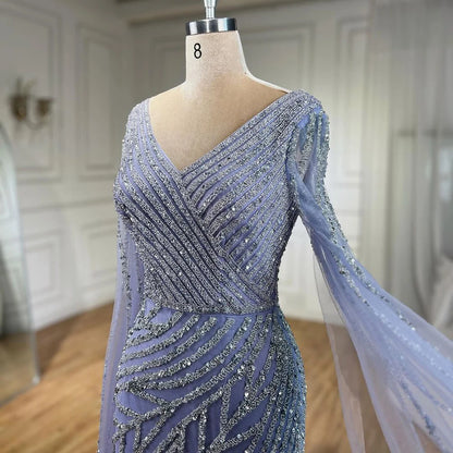 Serene Hill Arabic Mermaid Blue Beaded  Cape   Evening Dress Gown  2025 LA71493A Customized