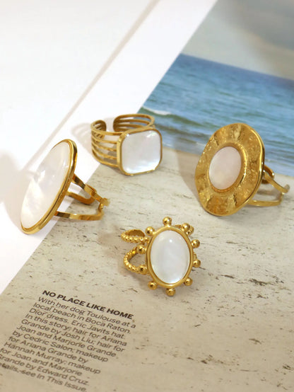 Fashion Shell Stainless Steel 18K Gold Plated Adjustable Opening Rings  for Women Engagement Party Gift Temperament Jewelry 2025