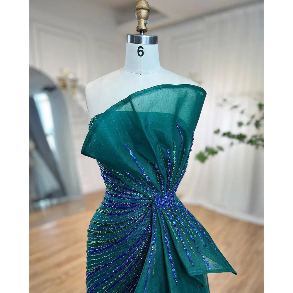 Serene Hill Dubai Green Beaded Mermaid High Split Evening Dresses 2025 Prom  For Party LA72090 Customized