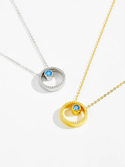 DPLAOPA 925 Sterling Silver Blue Crystal CZ Circle Pendant Zircon Move Triple In 3 Wearing Necklace Luxury Fine Jewelry